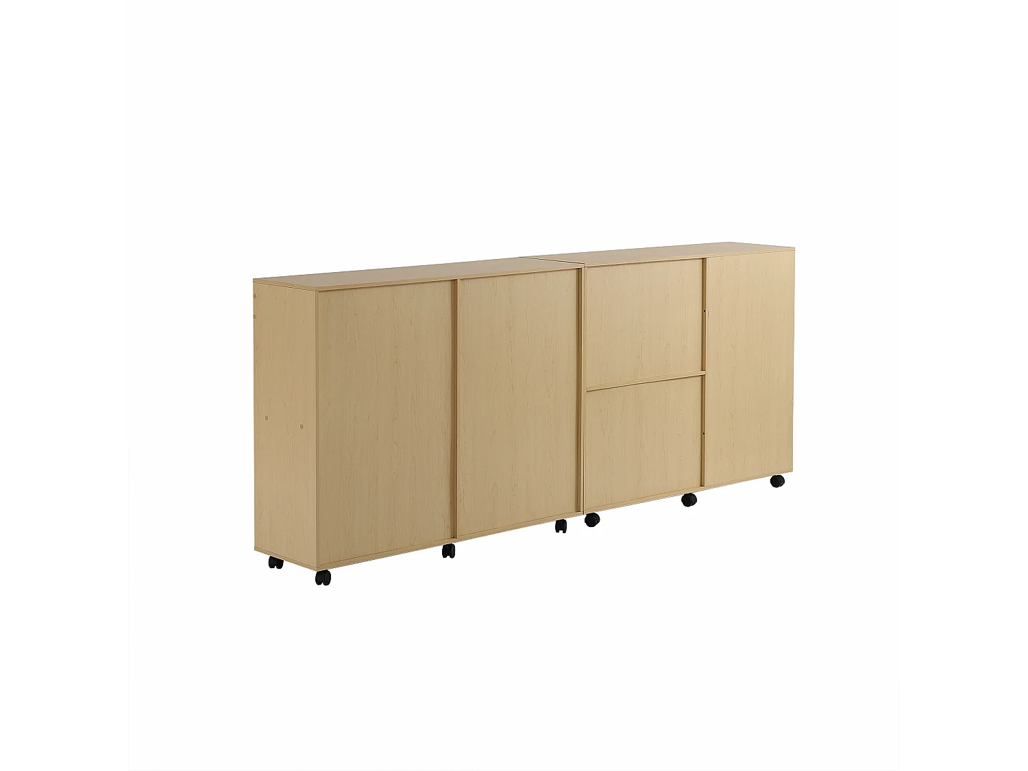 Kledingkast 222x34x95 cm met open planken en wielen. Spaanplaat. Natuurlijke kleur. Voor woonkamer, slaapkamer en kantoor.