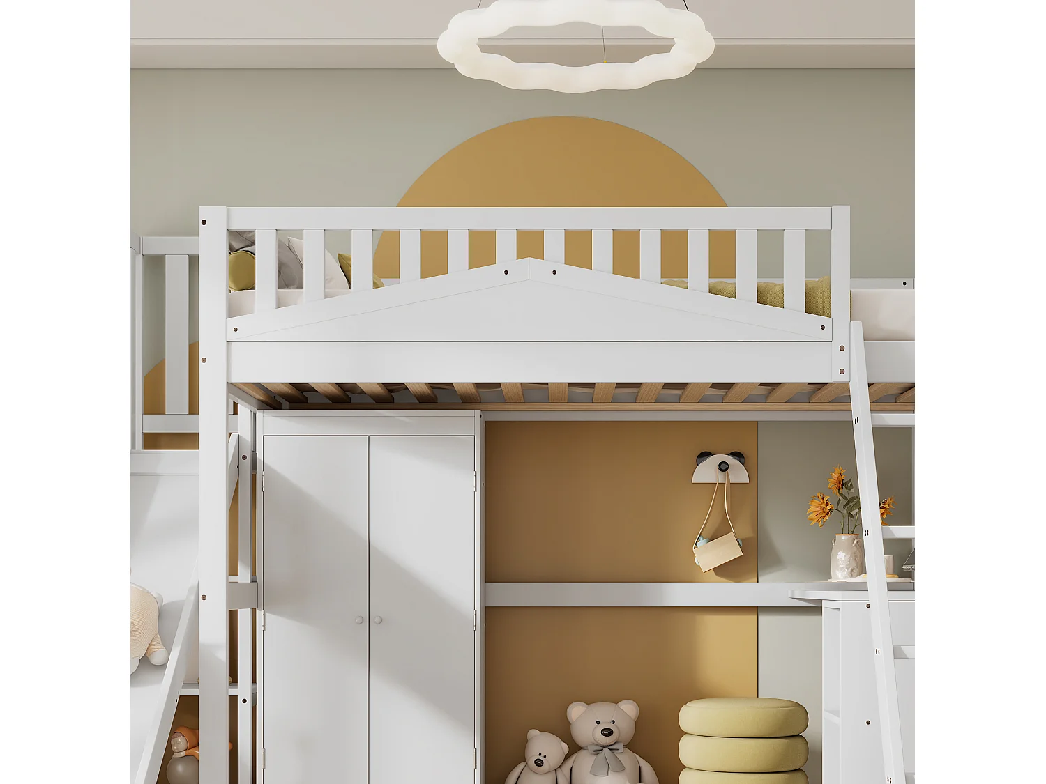 Lit superposé 90x200cm Style fonctionnel Multifonction pour chambre denfants Bois MDF et contreplaqué blanc (Sans matelas)