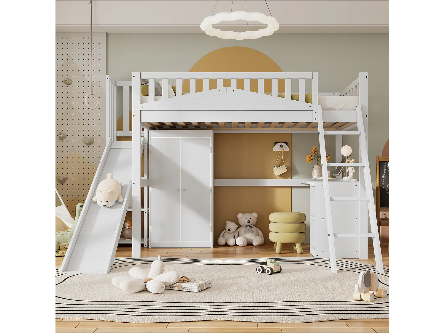 Lit superposé 90x200cm Style fonctionnel Multifonction pour chambre denfants Bois MDF et contreplaqué blanc (Sans matelas)