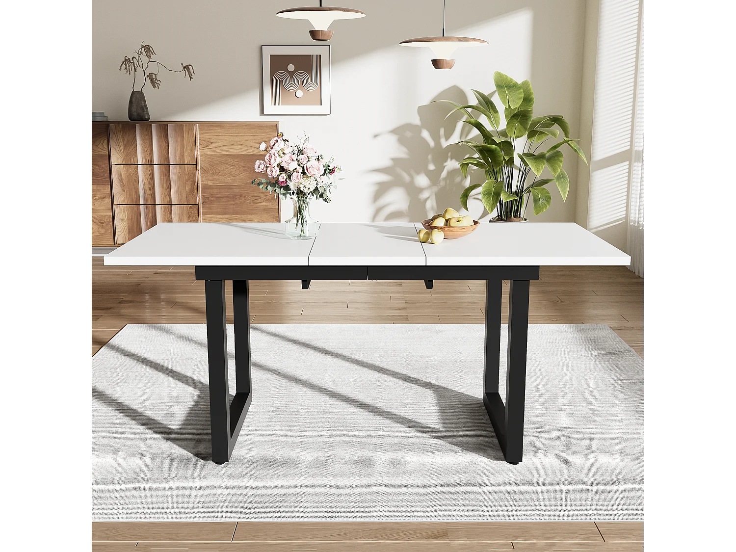 Table basse relevable table basse pour 4-6 personnes - pieds en métal- blanc (140-180x80x75 cm)