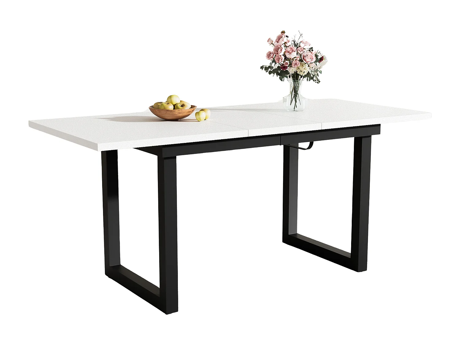 Table basse relevable table basse pour 4-6 personnes - pieds en métal- blanc (140-180x80x75 cm)