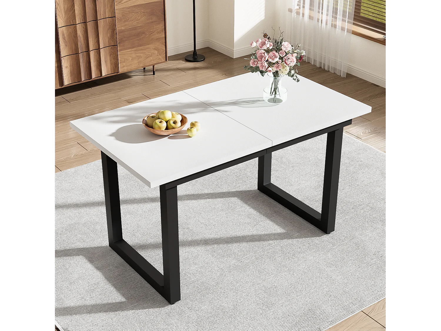 Table basse relevable table basse pour 4-6 personnes - pieds en métal- blanc (140-180x80x75 cm)