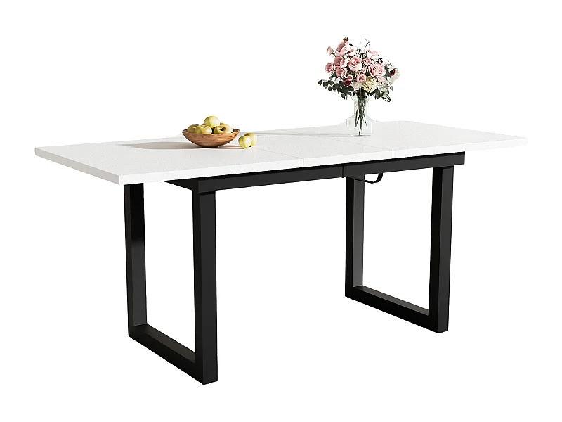 Table à manger extensible 140x80x75 cm, plateau réglable, style industriel, structure stable, MDF, blanc et noir