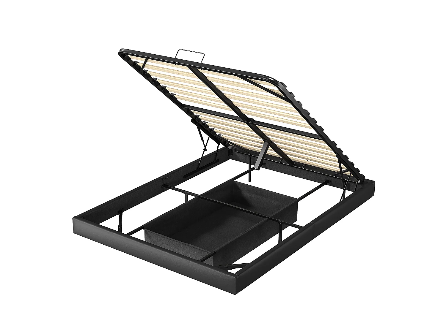 Cadre de lit flottant 160 x 200 cm - avec éclairage LED et espace de rangement - sans tête de lit - PU - noir