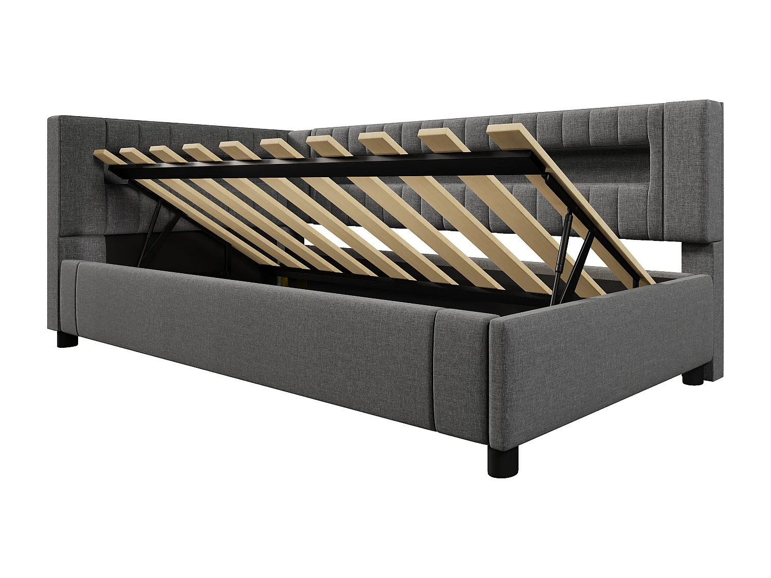 Lit coffre 90x200cm avec bande lumineuse LED port de chargement en gris pour enfant et adulte (sans matelas)