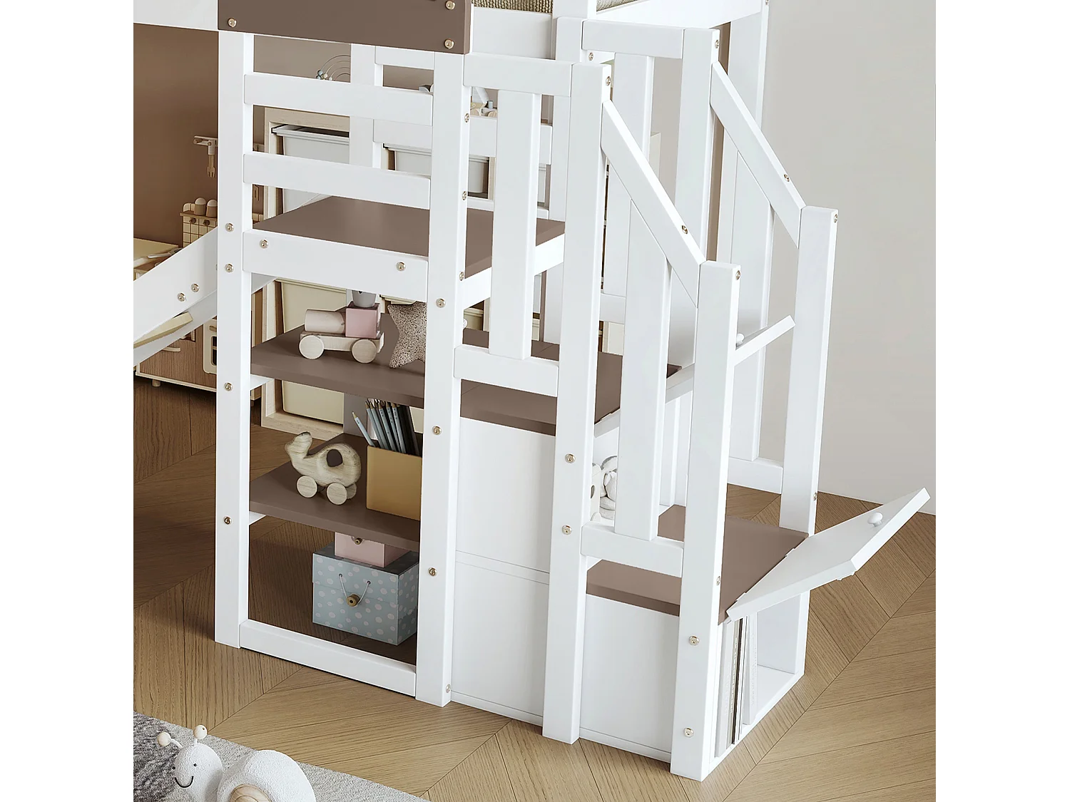Lit superposé 90x200cm lit pour enfants style ludique sécurité renforcée bois et MDF pour chambre enfant blanc (Sans matelas)