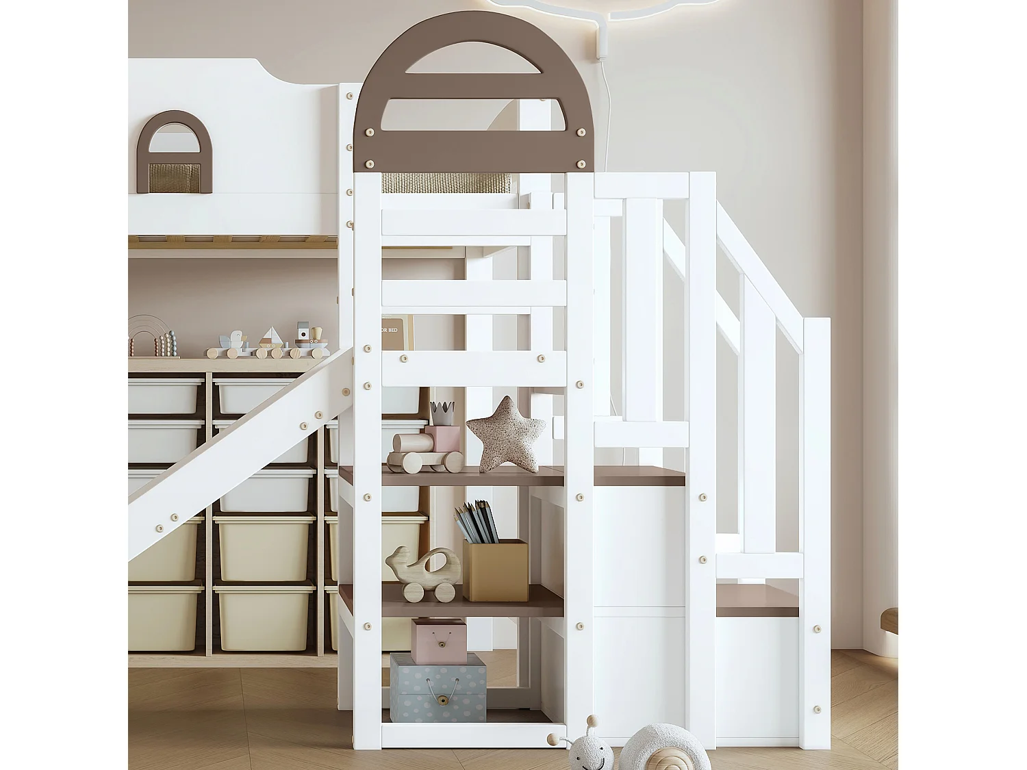 Lit superposé 90x200cm lit pour enfants style ludique sécurité renforcée bois et MDF pour chambre enfant blanc (Sans matelas)