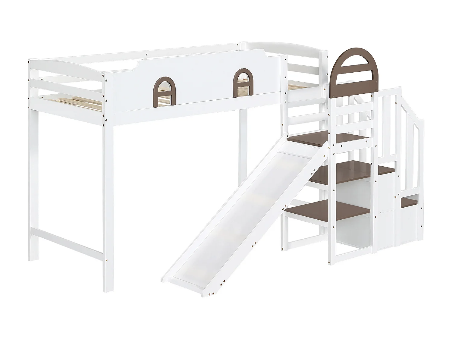 Lit superposé 90x200cm lit pour enfants style ludique sécurité renforcée bois et MDF pour chambre enfant blanc (Sans matelas)