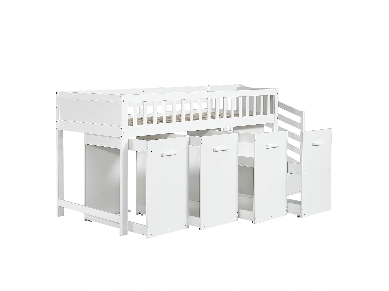 Stapelbed 90x200cm kinderbed minimalistisch ruimtebesparend met bureau hout slaapkamer wit (Zonder matras)