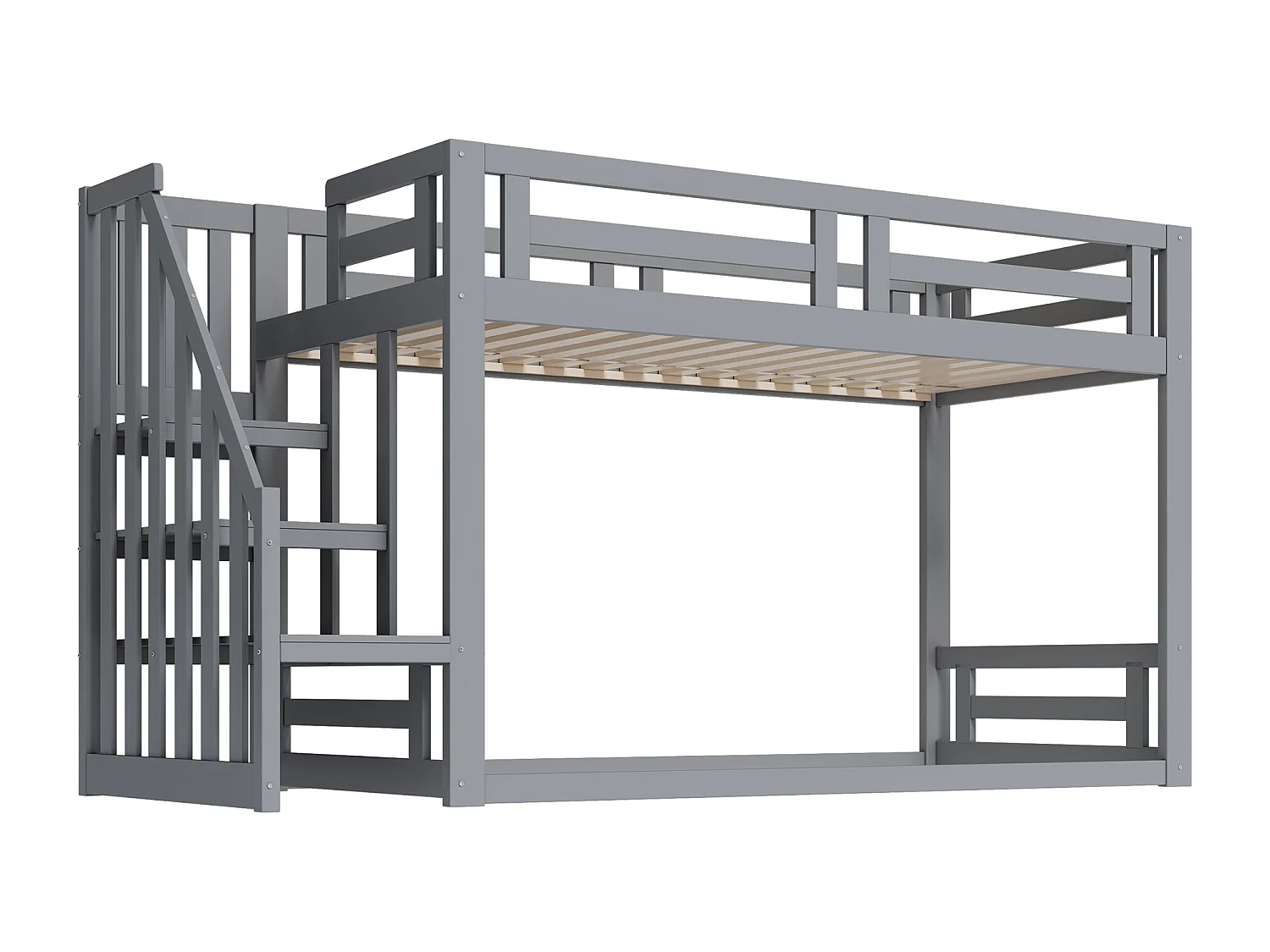 Lit superposé 90x200cm lit enfant moderne sécurité optimale bois chambre enfant gris (Sans matelas)