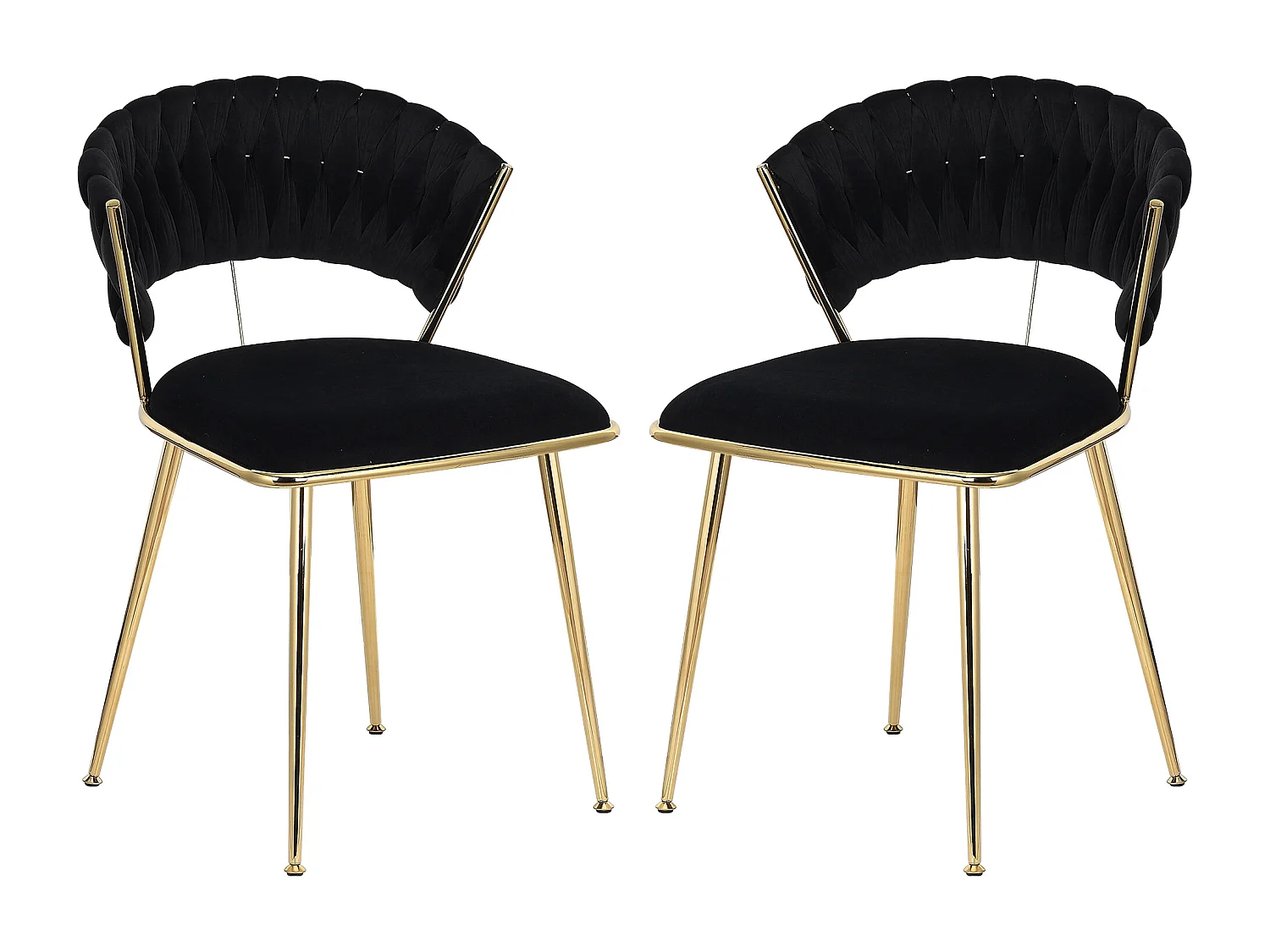 Lot de 2 Chaises de Salle à Manger - chaises de salon à dossier arrondi et structure métallique - velours - noir