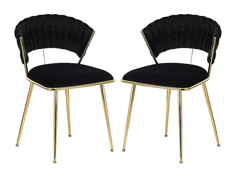 Lot de 2 Chaises de Salle à Manger - chaises de salon à dossier arrondi et structure métallique - velours - noir