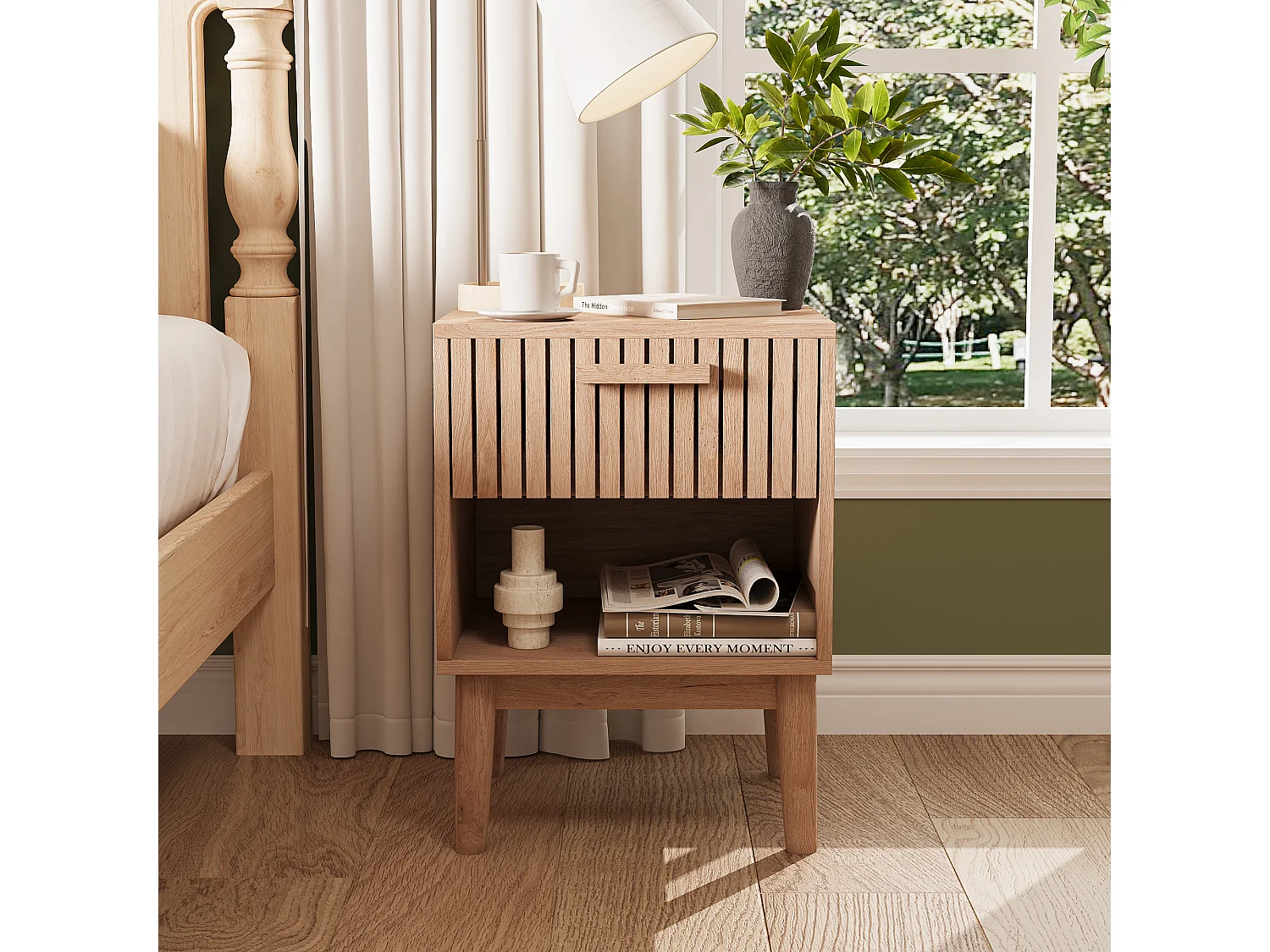 Set van 2 nachtkastjes met lades - Moderne salontafel met opberglade voor woonkamer en slaapkamer - natuurlijke houtkleur