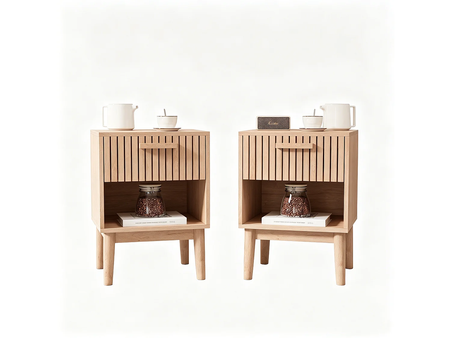 Set van 2 nachtkastjes met lades - Moderne salontafel met opberglade voor woonkamer en slaapkamer - natuurlijke houtkleur