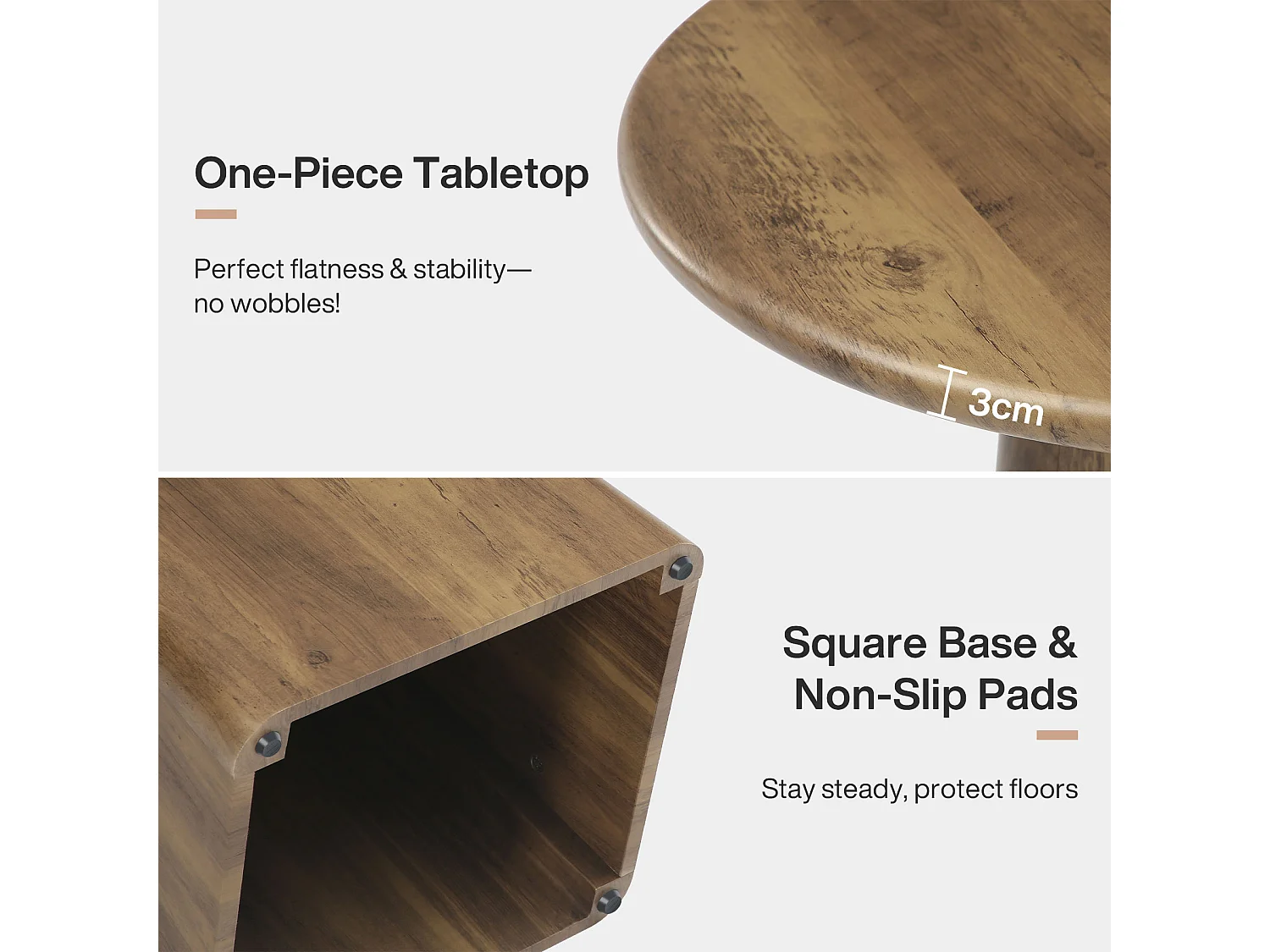 Table de salle à manger ronde de 80 cm pour 2 à 4 personnes, style campagnard, petite table de cuisine avec base carrée