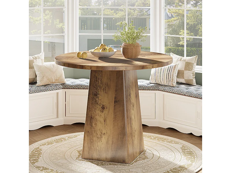 Table de salle à manger ronde de 80 cm pour 2 à 4 personnes, style campagnard, petite table de cuisine avec base carrée