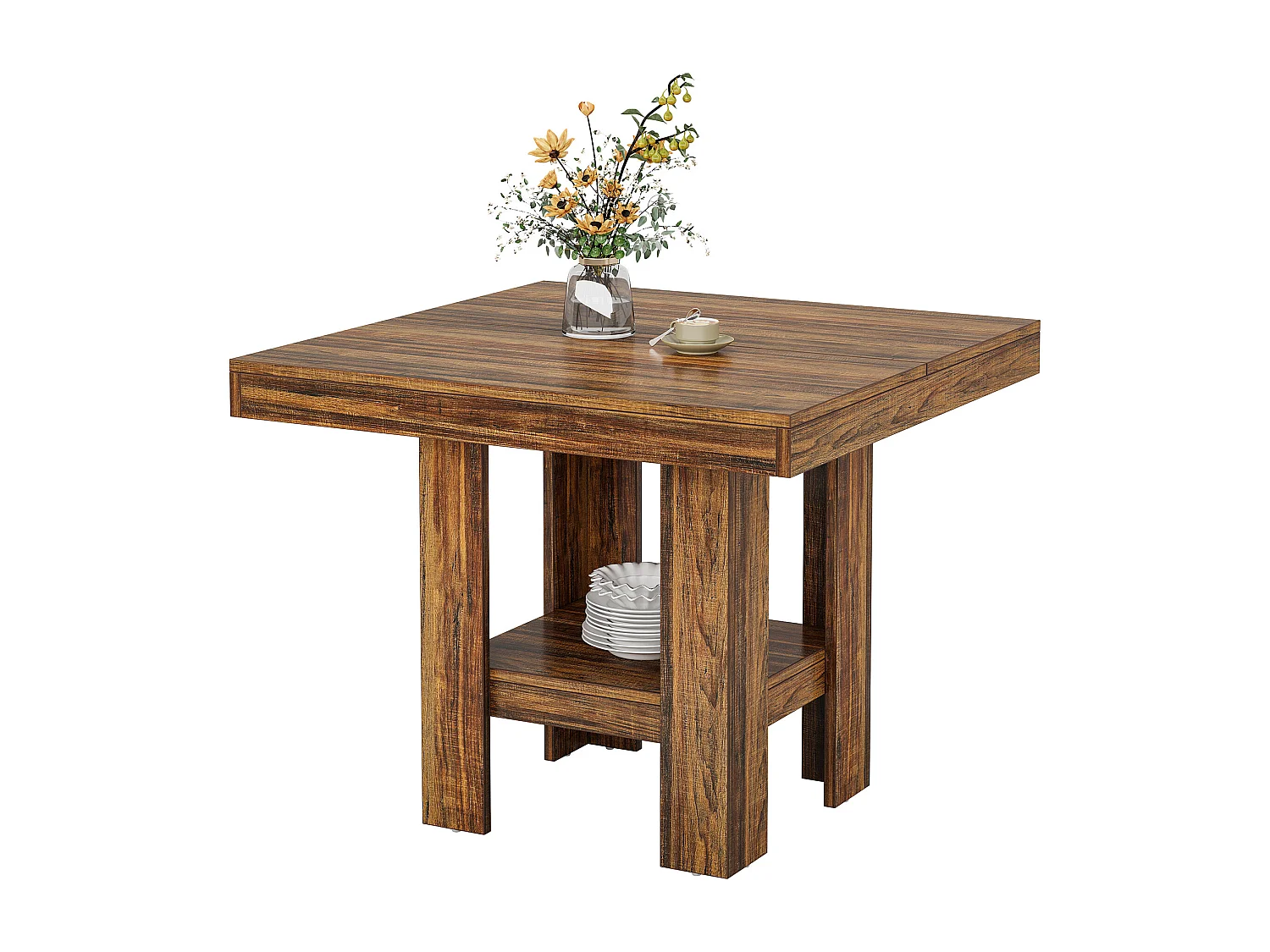 Table de salle à manger carrée pour 4 personnes, petite table de cuisine avec étagère de rangement, meuble de salle à manger compact pour appartements