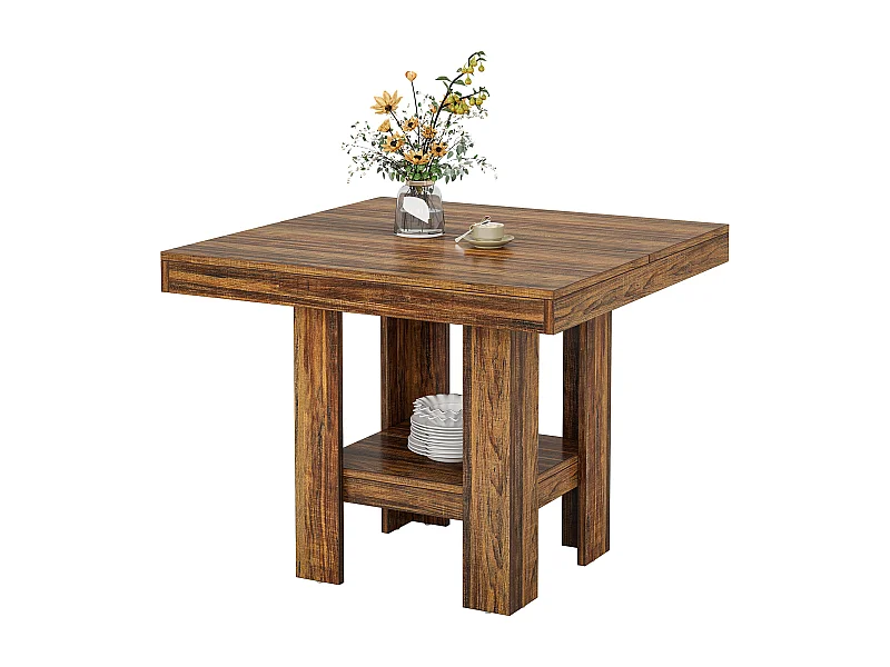Table de salle à manger carrée pour 4 personnes, petite table de cuisine avec étagère de rangement, meuble de salle à manger compact pour appartements