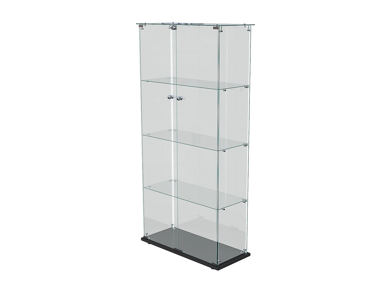 Vitrina de cristal con tiras LED, vitrina, 2 puertas con cerradura, 4 estantes, 163 x 78,5 x 35 cm, color negro