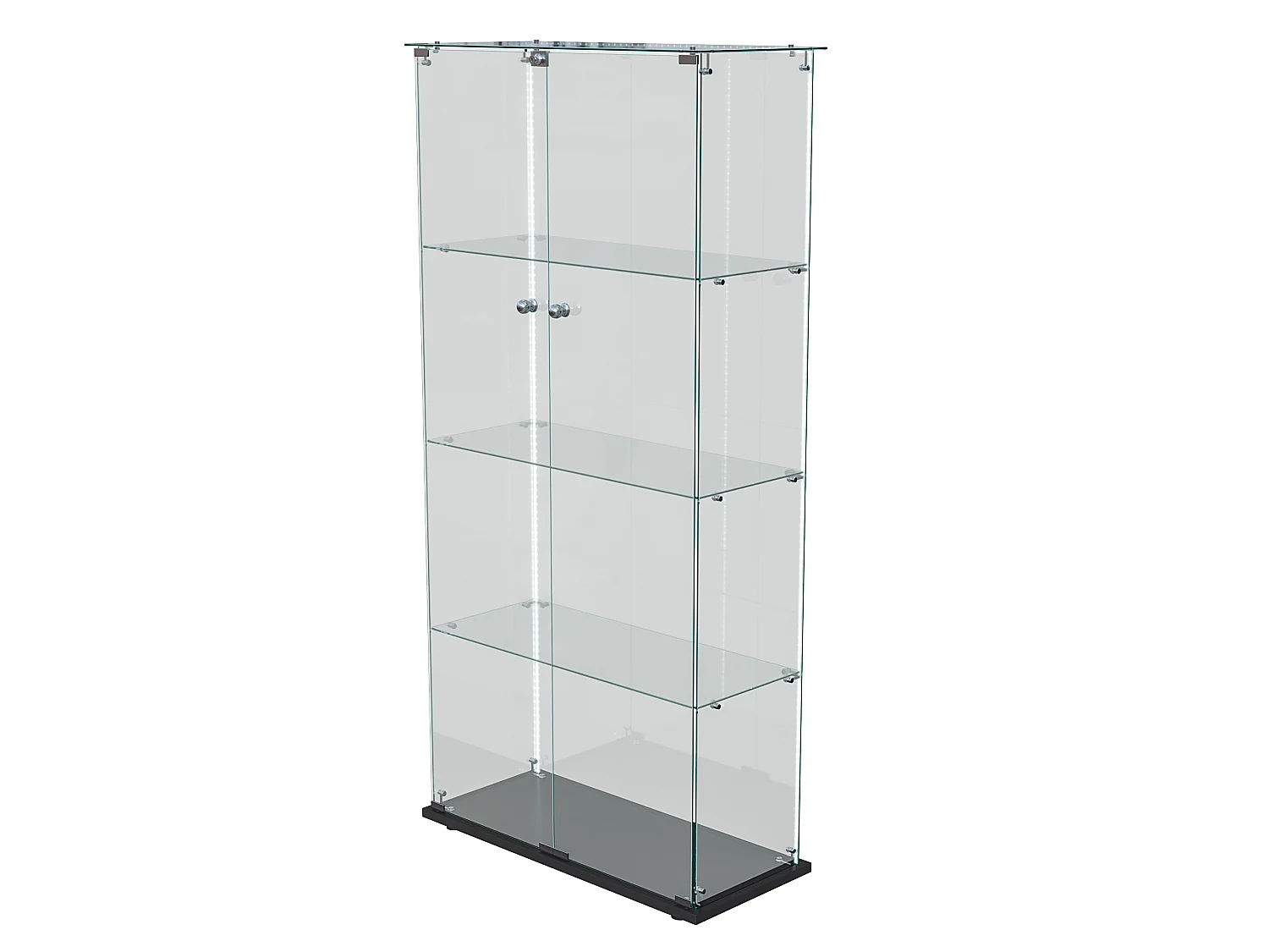 Vitrine em vidro com faixas LED, armário expositor, 2 portas com fechadura, 4 prateleiras, 163 x 78,5 x 35 cm, preto