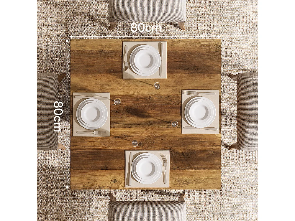 Table de salle à manger carrée pour 4 personnes, table de cuisine de style campagnard avec pied central robuste