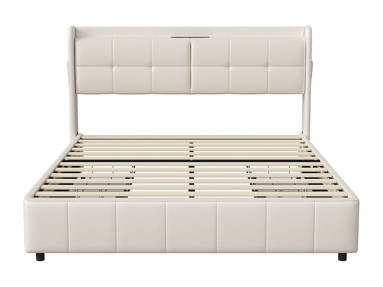 Lit adulte 160x200 cm avec 4 tiroirs - tête de lit avec port USB - sommier à lattes - PU - ​​blanc