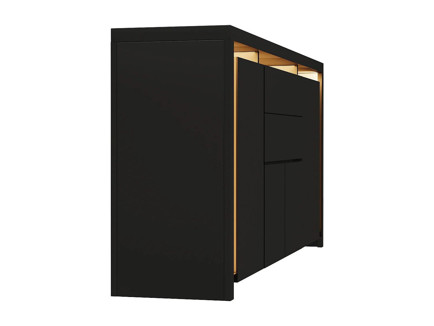 Aparador con iluminación LED y 2 cajones - Cómoda de 4 puertas con compartimentos - Mueble de almacenaje - Mueble de cocina/salón - Negro