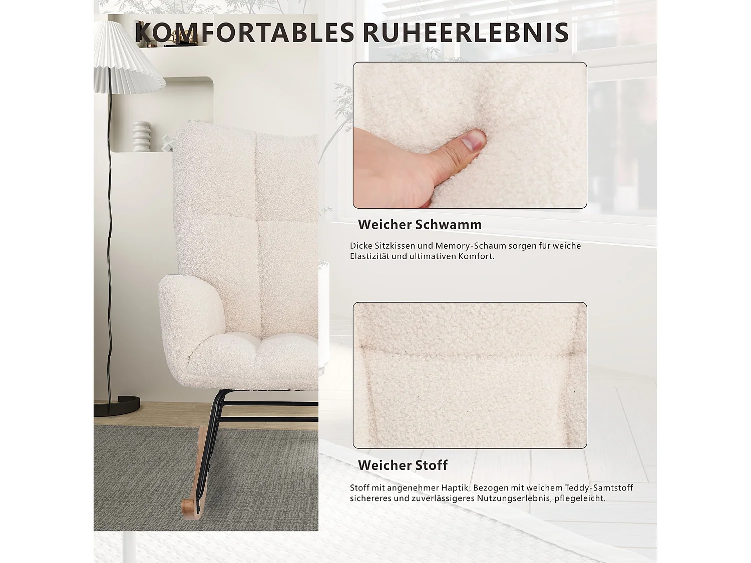 Fauteuil à bascule inclinable avec dossier - convient pour le salon, la chambre ou le balcon - beige