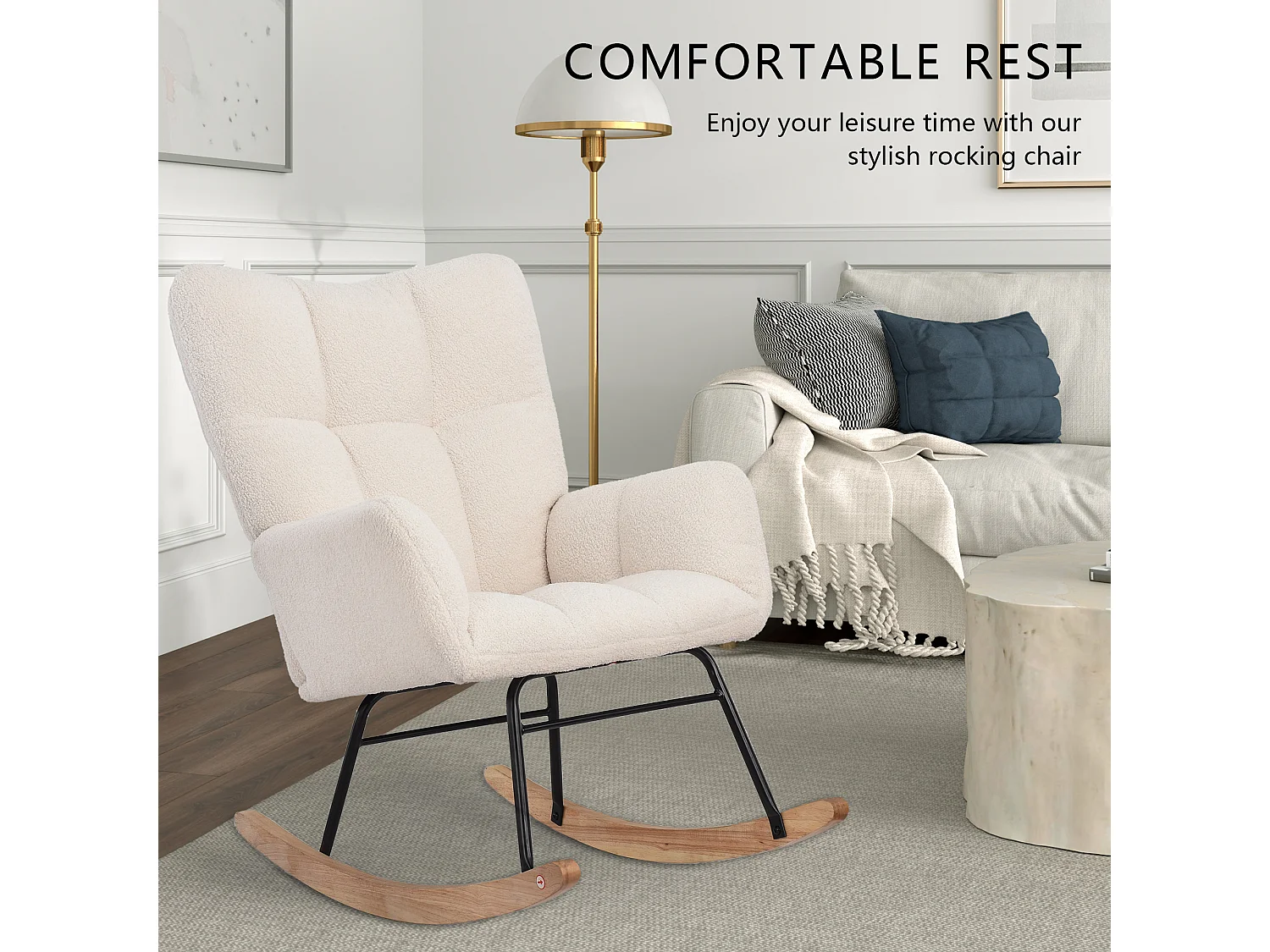 Fauteuil à bascule inclinable avec dossier - convient pour le salon, la chambre ou le balcon - beige