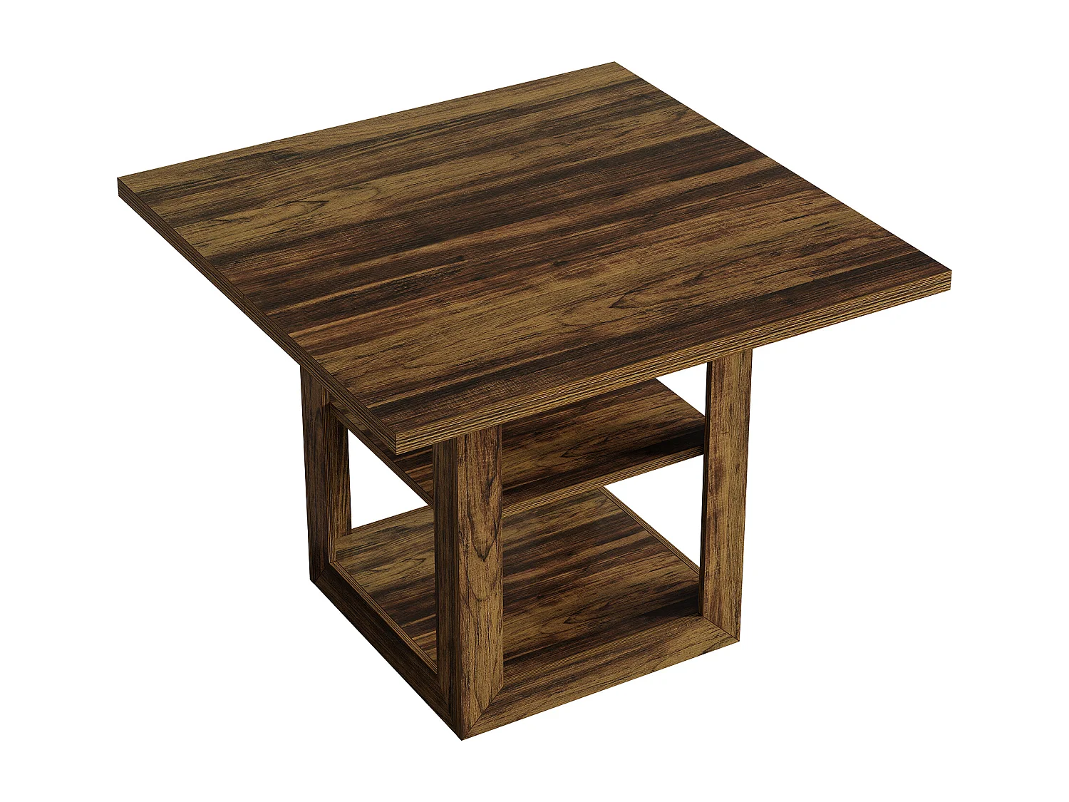 Table de salle à manger carrée pour 4 personnes, 80 cm, style campagnard, avec étagère de rangement pour la cuisine ou la salle à manger.