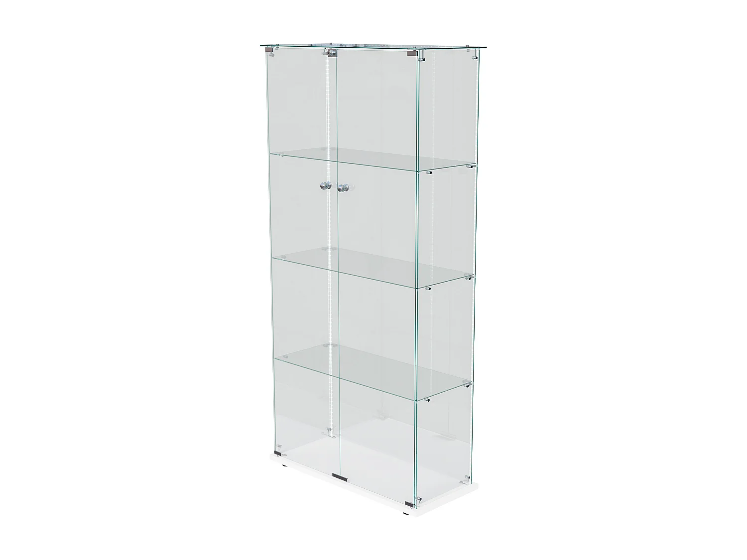 Vitrina de cristal con tiras LED, vitrina, 2 puertas con cerradura, 4 estantes, 163 x 78,5 x 35 cm, color blanco