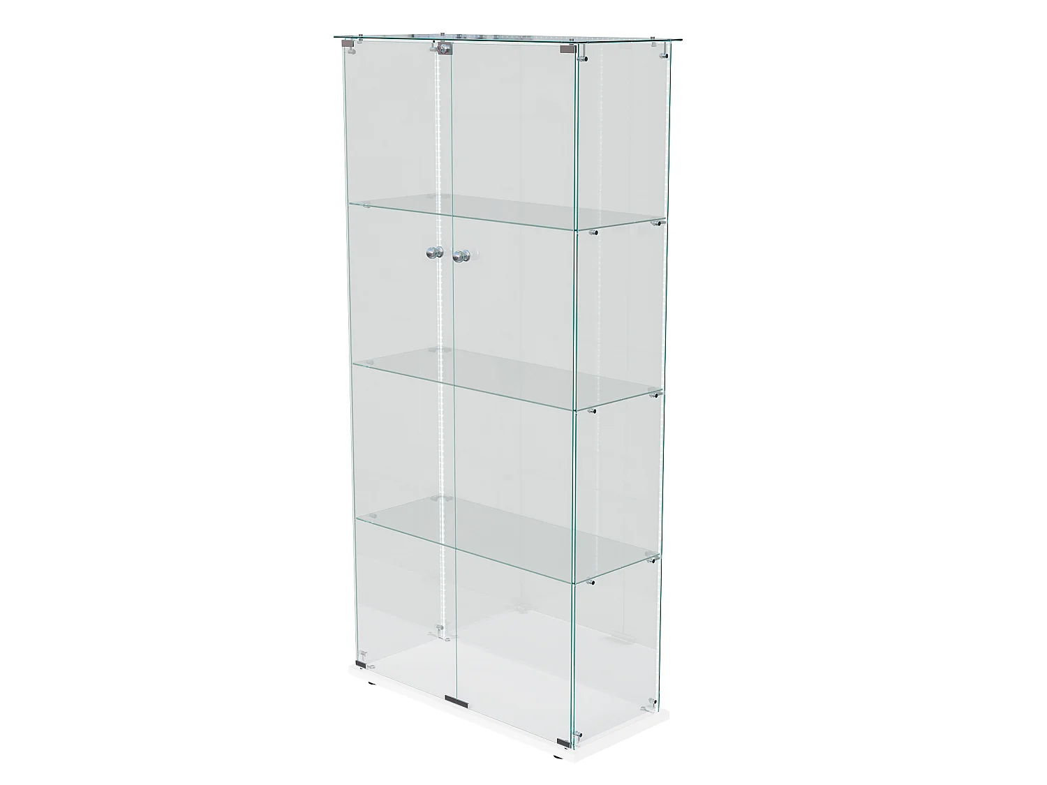 Vitrina de cristal con tiras LED, vitrina, 2 puertas con cerradura, 4 estantes, 163 x 78,5 x 35 cm, color blanco