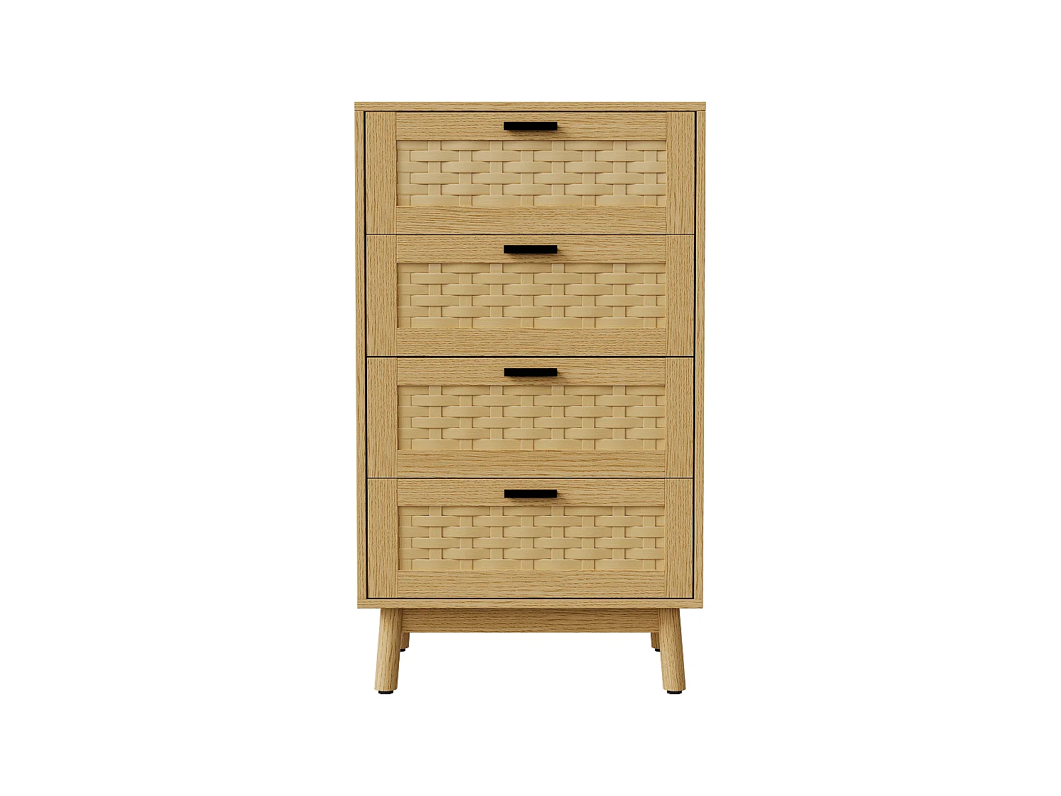 Cómoda de mimbre con 4 cajones - con tiradores y patas - 55 x 39,8 x 95 cm - mueble de almacenaje - color roble