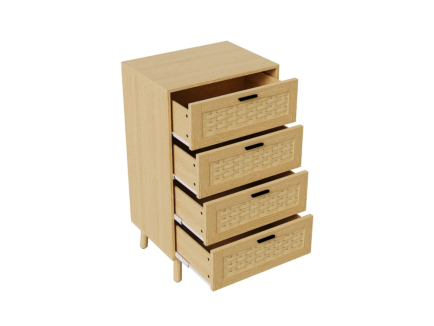 Cómoda de mimbre con 4 cajones - con tiradores y patas - 55 x 39,8 x 95 cm - mueble de almacenaje - color roble
