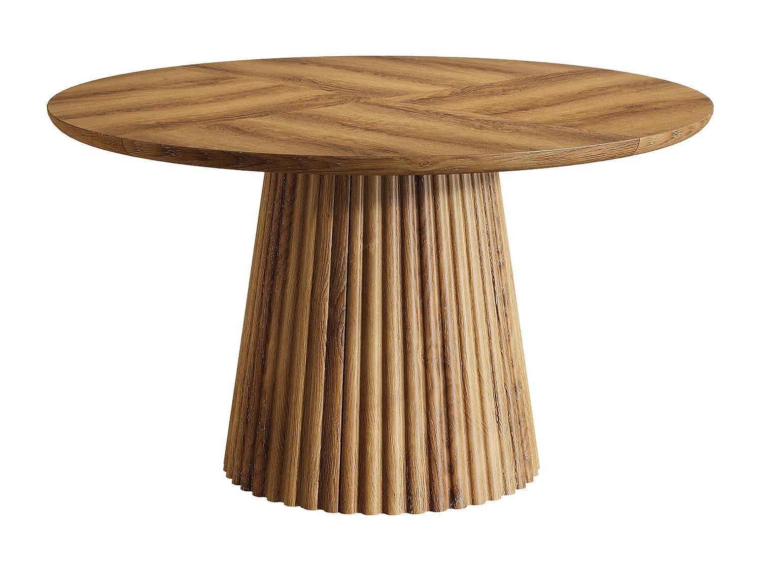 Table de salle à manger ronde pour 4 à 6 personnes, table de cuisine de style campagnard de 120 cm avec pied central cannelé pour salle à manger