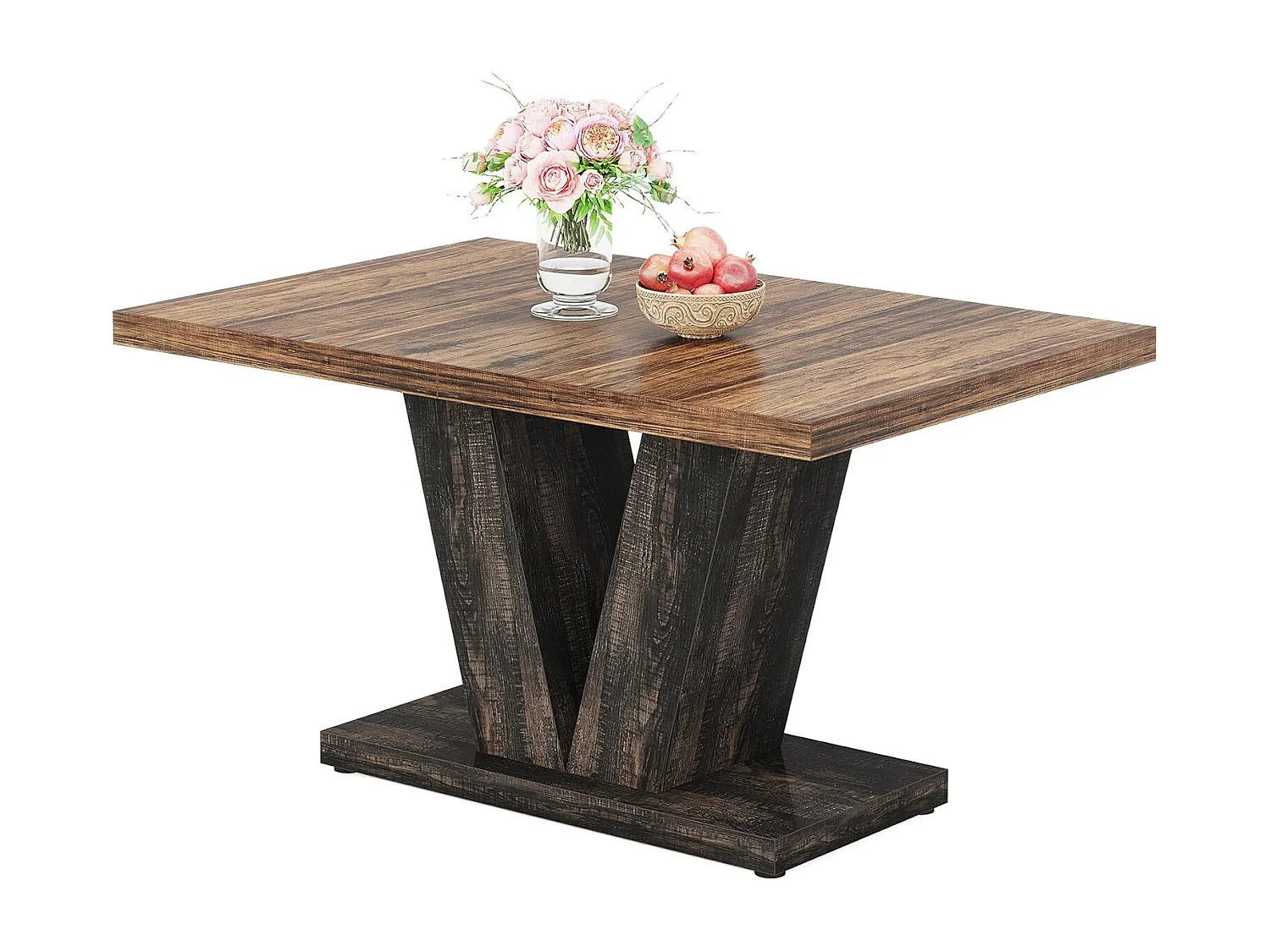 Table à manger pour 4 personnes, tables de salle à manger modernes, table de cuisine rectangulaire avec pied en V