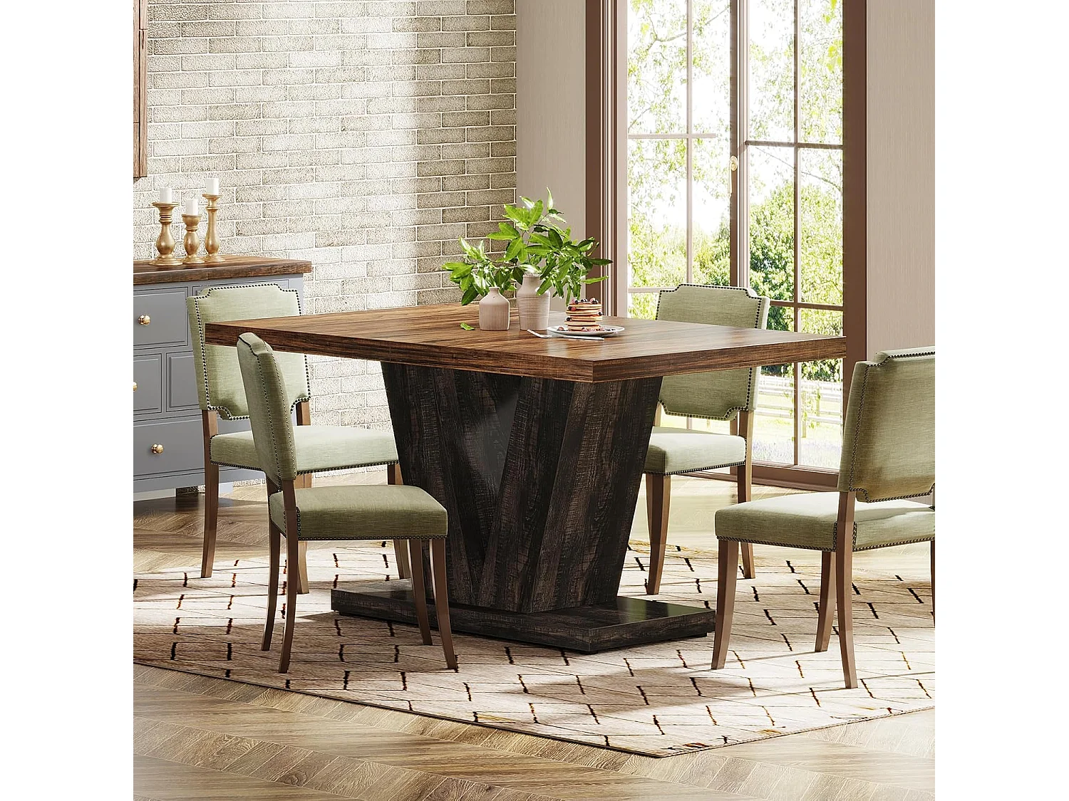 Table à manger pour 4 personnes, tables de salle à manger modernes, table de cuisine rectangulaire avec pied en V