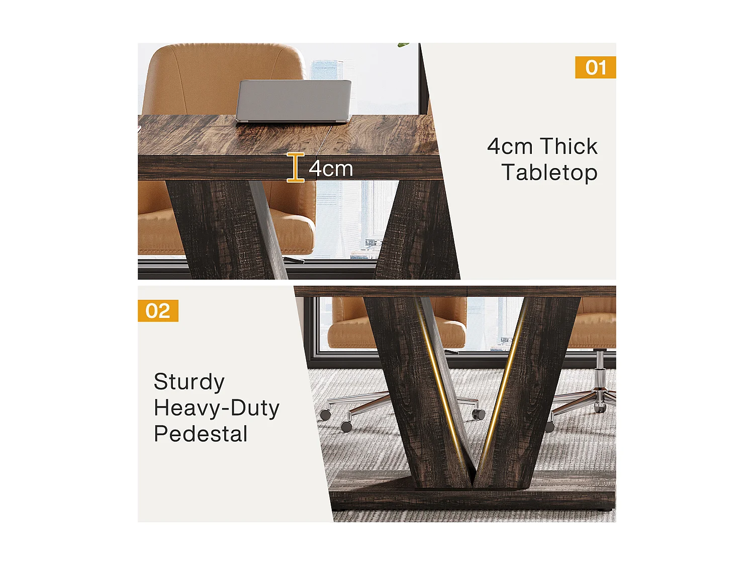 Table à manger pour 4 personnes, tables de salle à manger modernes, table de cuisine rectangulaire avec pied en V