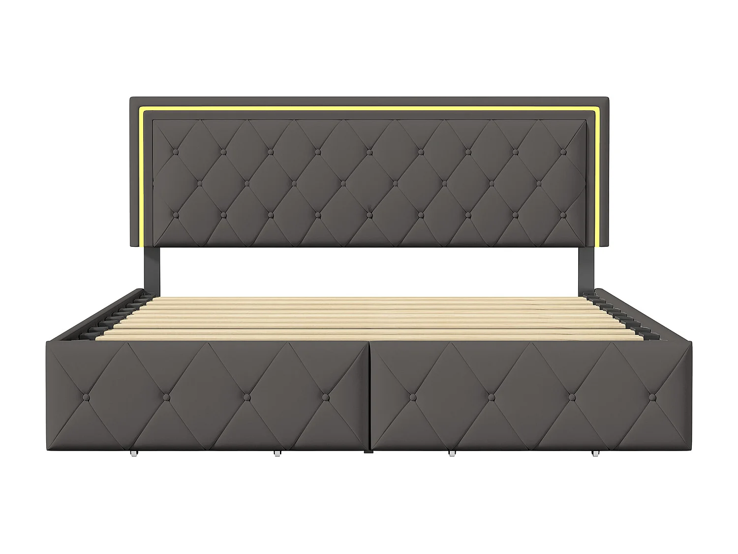 Lit double 140x200 cm avec éclairage LED et 4 tiroirs - tête de lit réglable - PU - gris