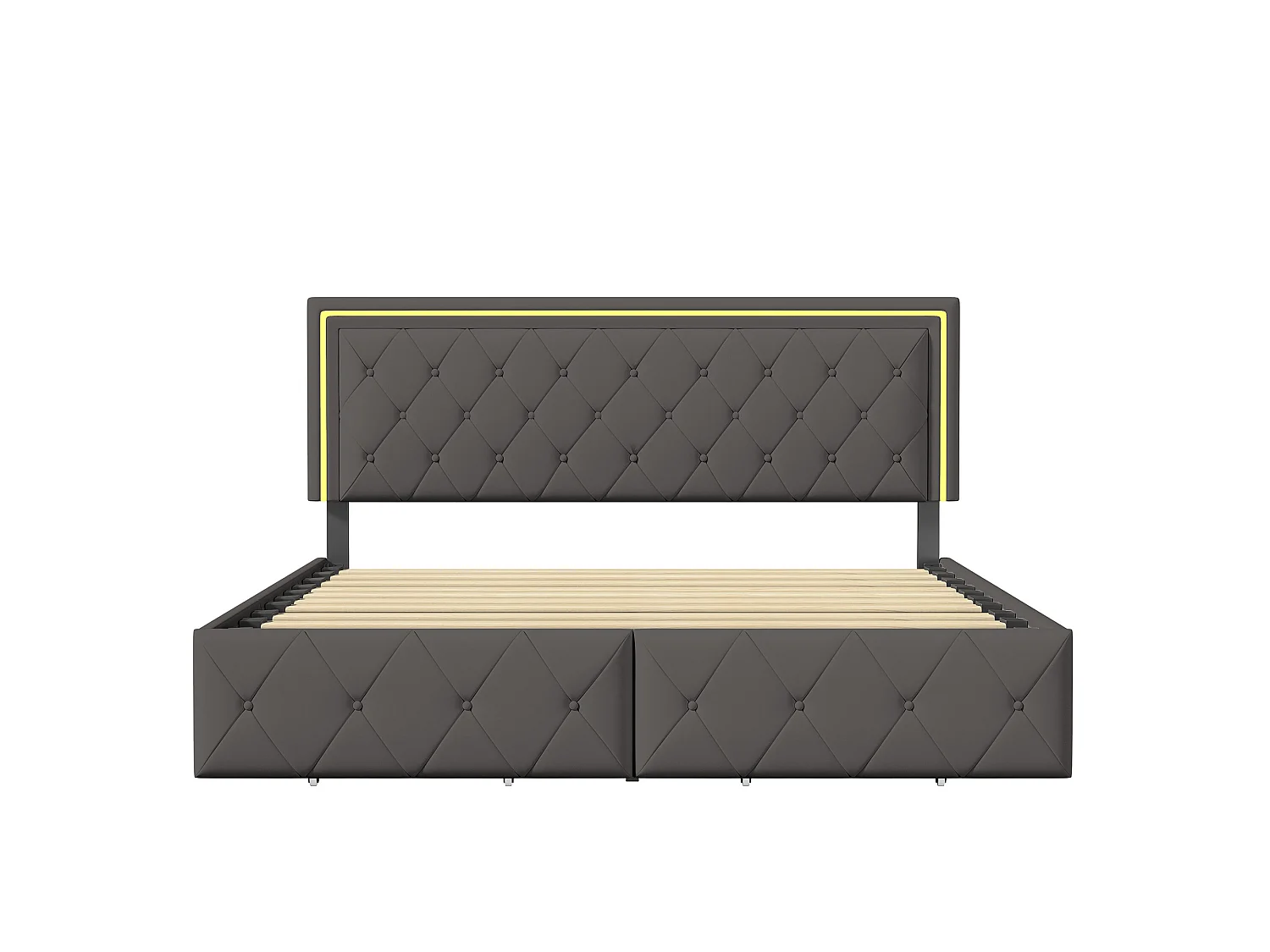 Lit double 140x200 cm avec éclairage LED et 4 tiroirs - tête de lit réglable - PU - gris