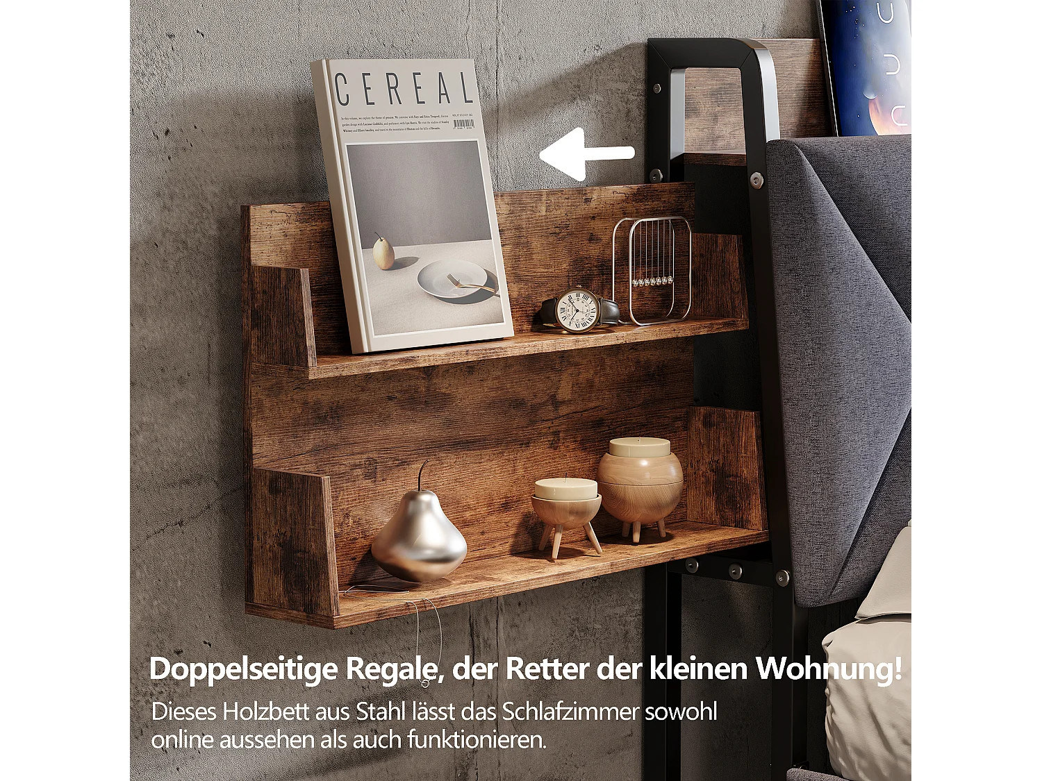 Volwassenenbed 160 x 200 cm met 4 lades – hoofdbord met opbergvak en USB/Type-C-poort – grijs