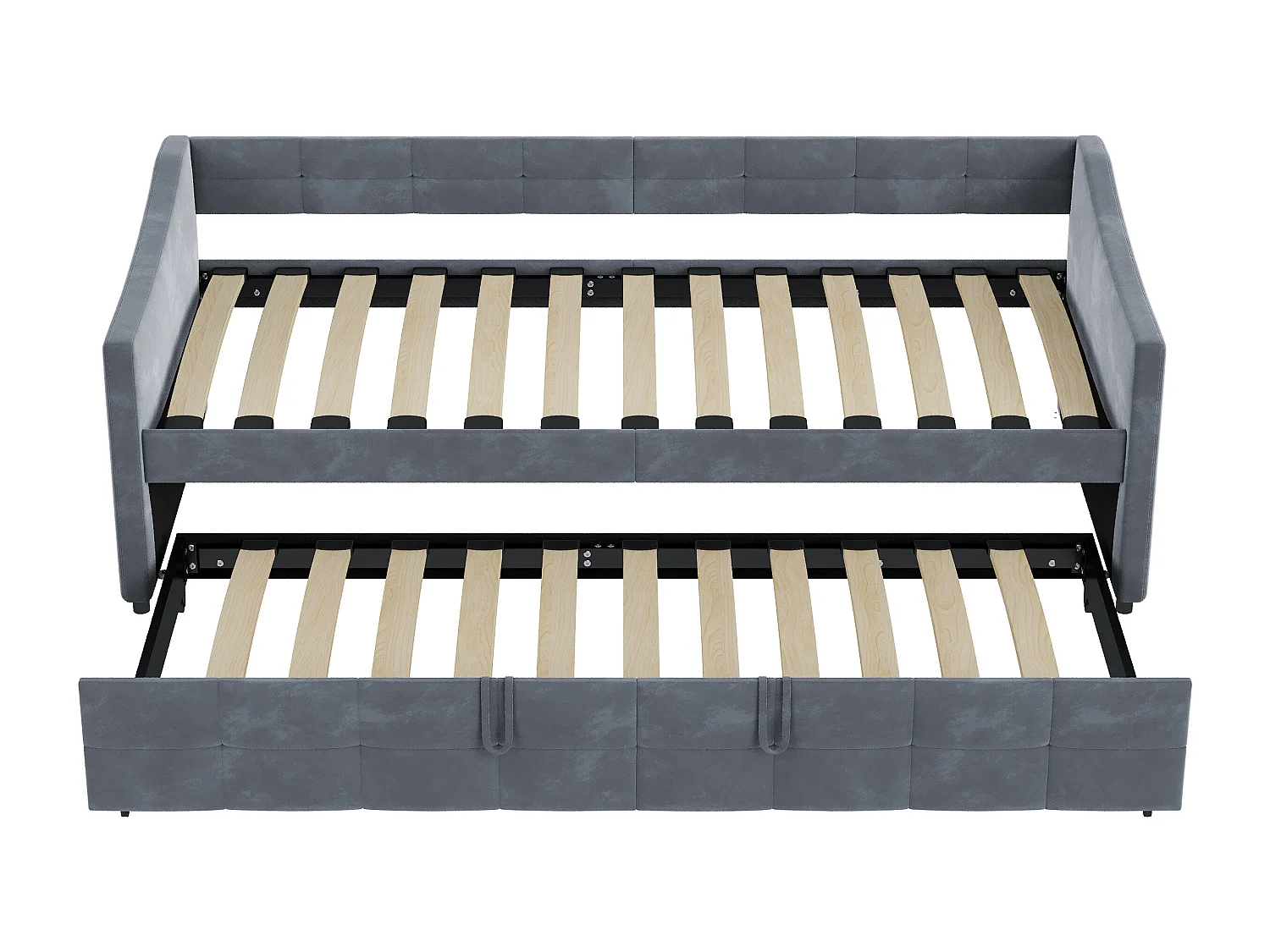 Lit gigogne 90/180x200 cm - Canapé-lit pliable - Lit double à sommier à lattes - Velours - gris