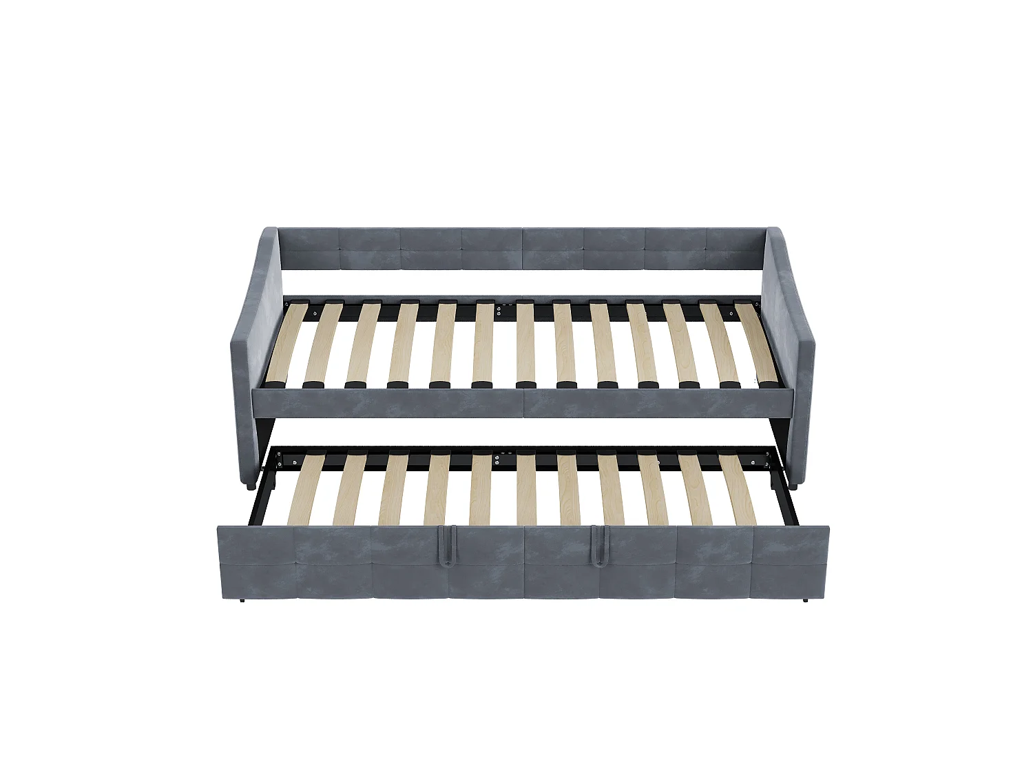 Sofá-cama rebatível 90/180x200 cm - Cama de casal com estrado de ripas - Veludo - cinzento