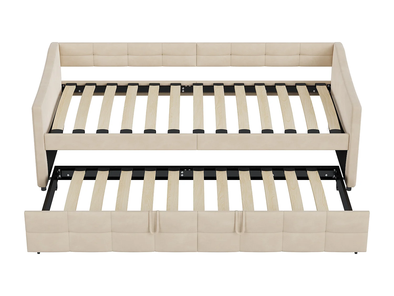 Cama nido 90/180x200 cm - Sofá cama plegable - Cama doble con somier - Terciopelo - Beige