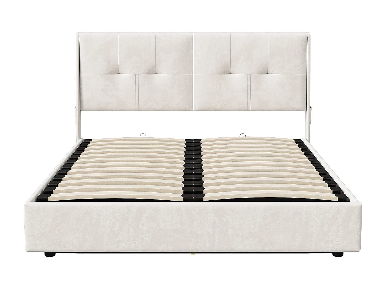 Lit coffre 160x200cm avec éclairage LED et espace de rangement hydraulique - poches latérales dans la tête de lit - beige