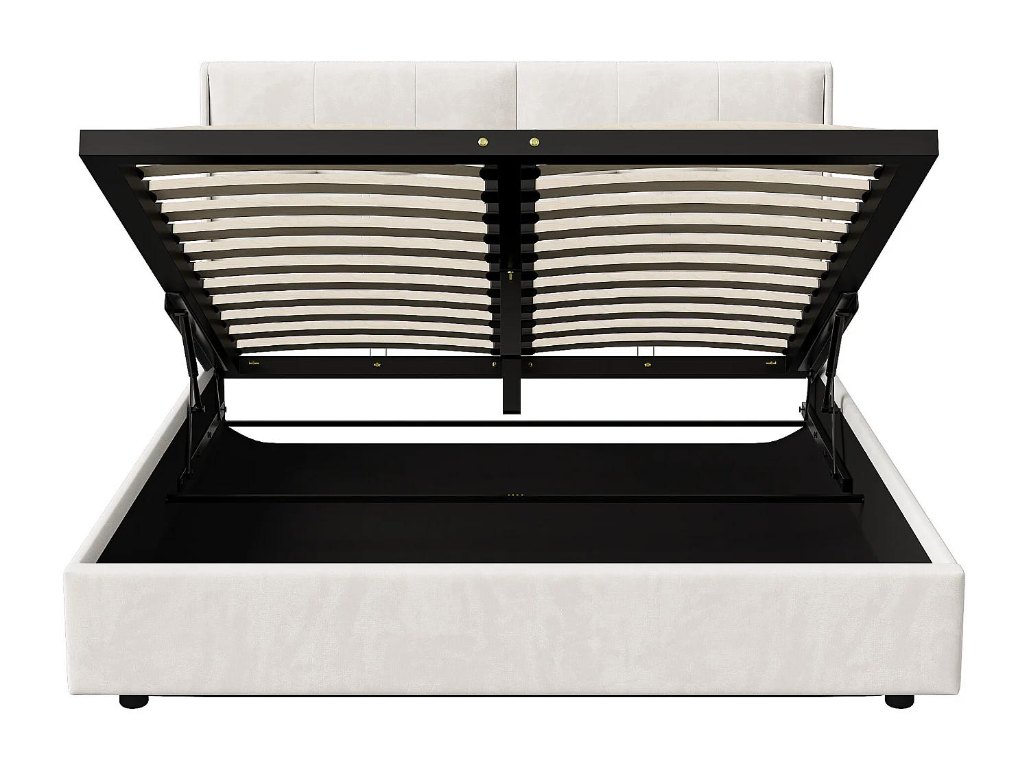 Lit coffre 160x200cm avec éclairage LED et espace de rangement hydraulique - poches latérales dans la tête de lit - beige