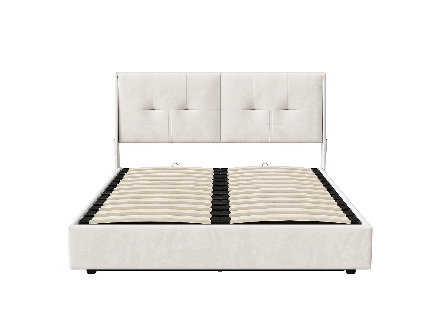 Cama con canapé de 160x200cm con iluminación LED y espacio de almacenamiento hidráulico - bolsillos laterales en el cabecero - beige