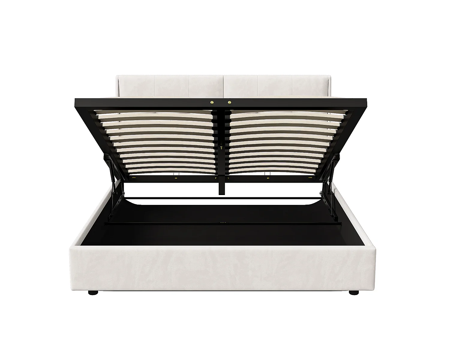Cama con canapé de 160x200cm con iluminación LED y espacio de almacenamiento hidráulico - bolsillos laterales en el cabecero - beige