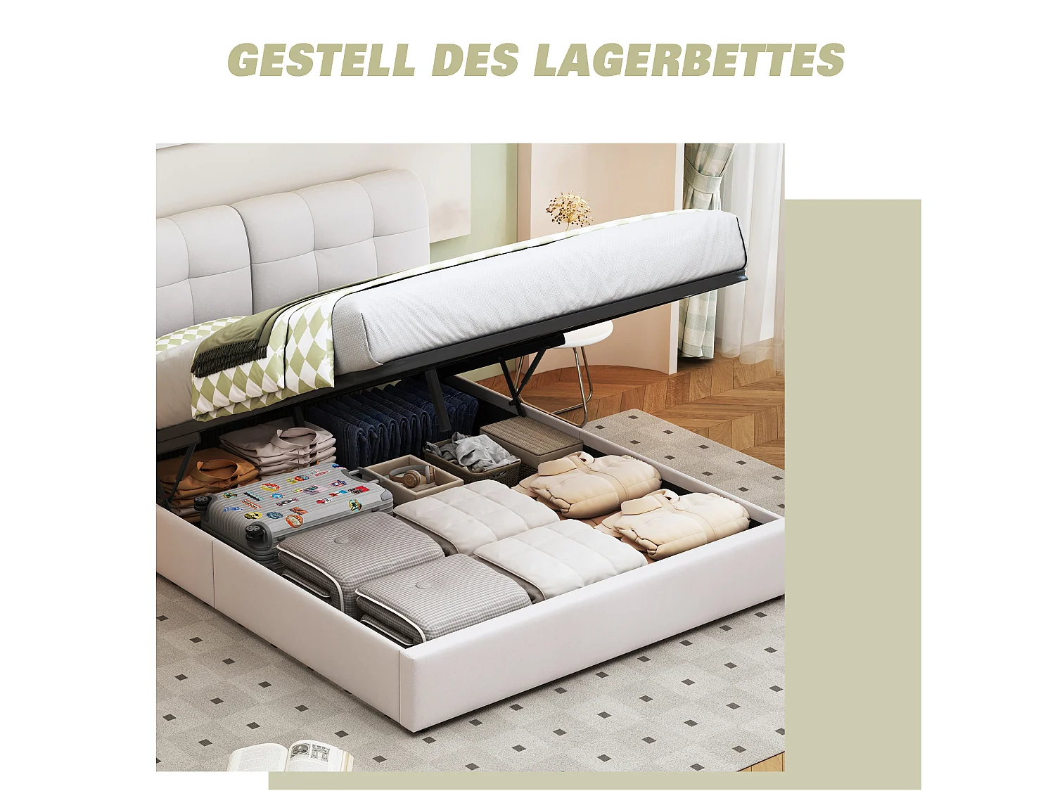 Volwassenenbed 160x200cm met LED-verlichting - Tweepersoonsbed met hoofdeinde en hydraulische opbergruimte in de bedbodem - Wit