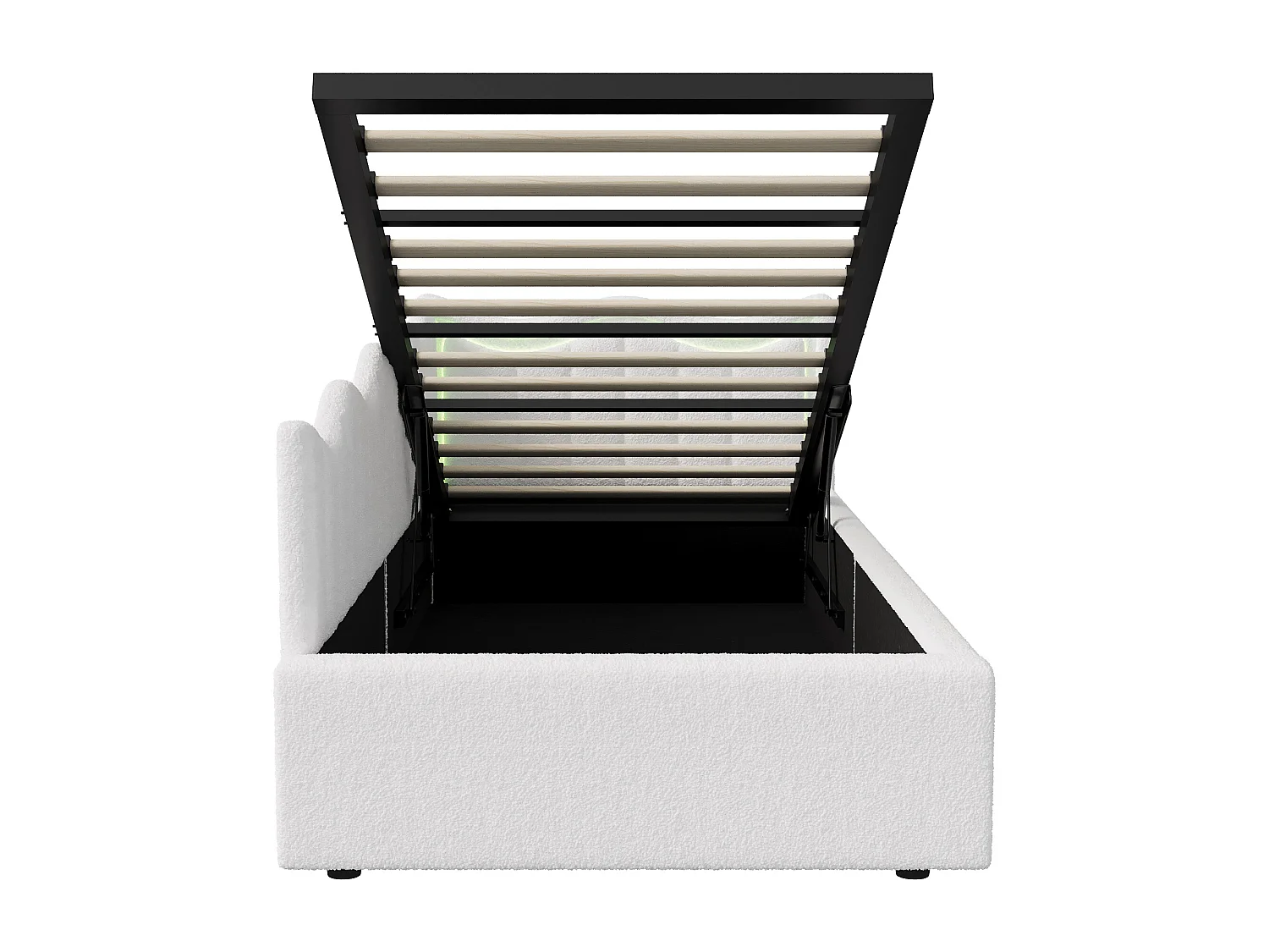 Lit simple enfant 90x200cm - avec éclairage LED et espace de rangement hydraulique - velours - blanc